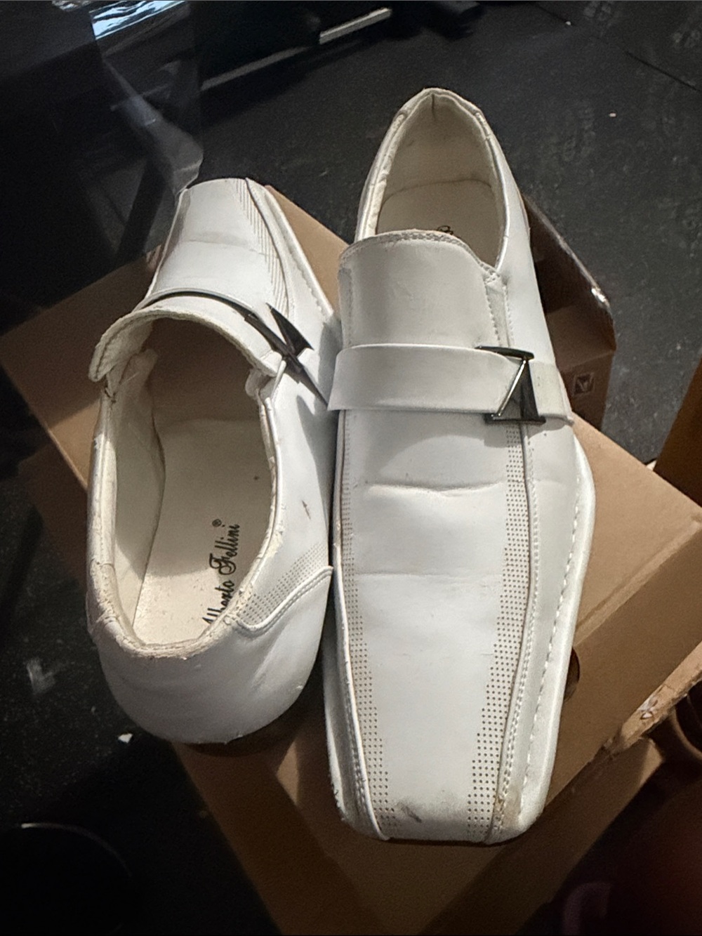 Men's White Leather Slip-On Loafers with Buckle Accent